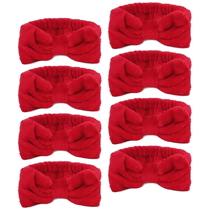 Ondder Spa Headband for Washing Face 8 Pack Red Skincare Headbands for Women by Ondder