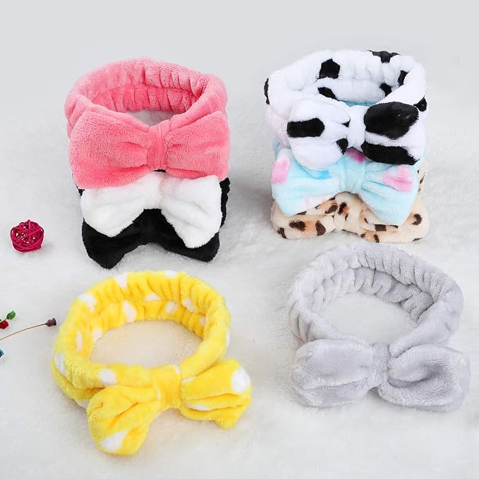 8 Pack Spa Headbands, Coral Fleece Makeup Bow Headbands, Terry Cloth Face Hair - Image 5