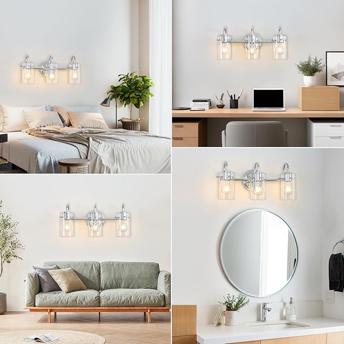 3 Lights Vanity Light, Polished Chrome Bathroom Wall Light Fixture Over Mirror - Image 6