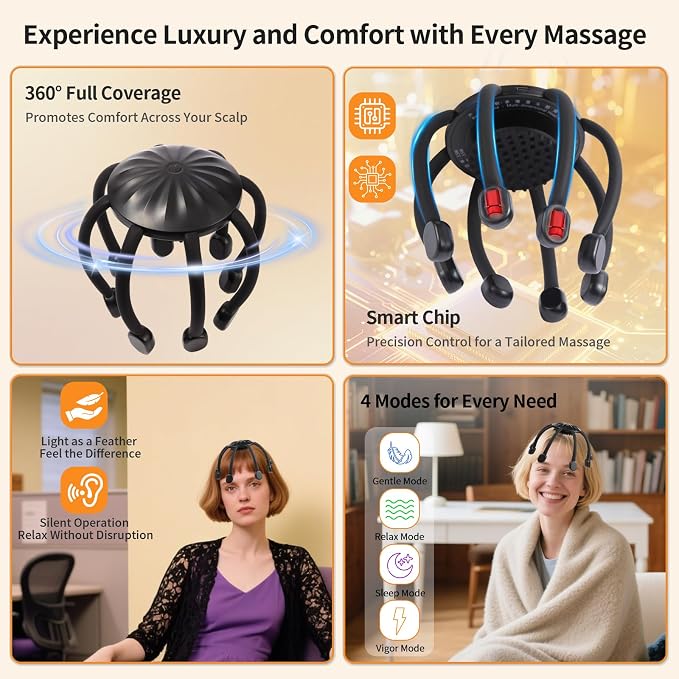 Hands-Free Scalp Massager, Electric Octopus Head Massager, Wearable Multi-Point - Image 3