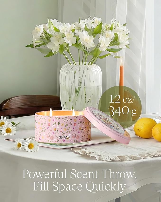 M&SENSE Dual-Wick Peony Scented Candle 12oz, 2 Wick Spring Soy Candles - Image 5