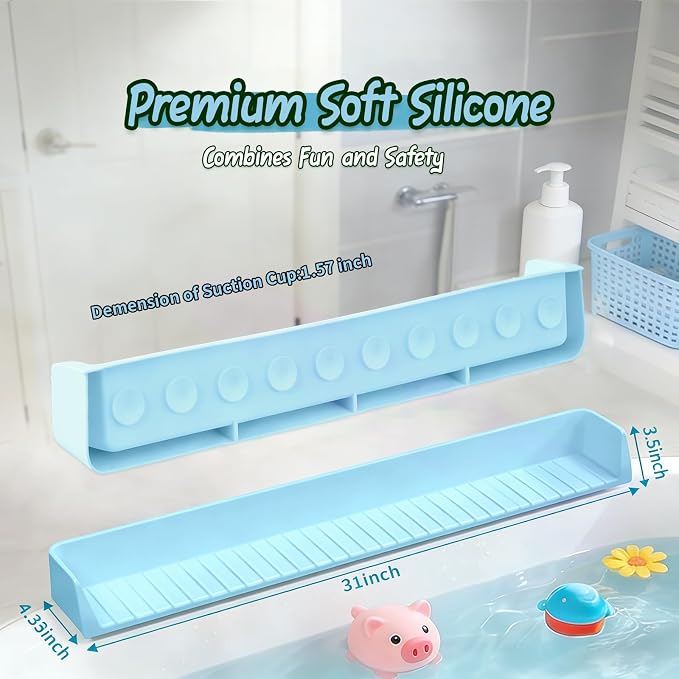 Bathtub Splash Guard for tub Kids& Bath Shelf for Kids – Toddler Bath Tray - Image 2