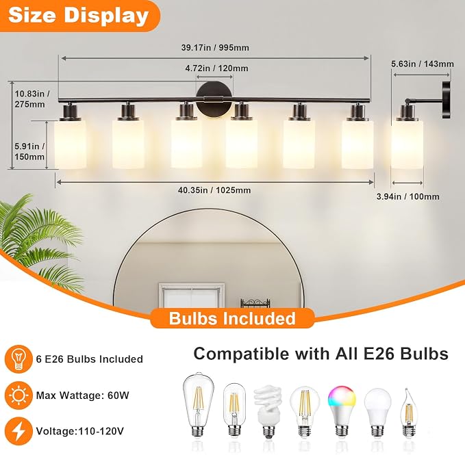 DLLT 6-Light Bathroom Light Fixtures: Black Modern Vanity Lights - Image 6