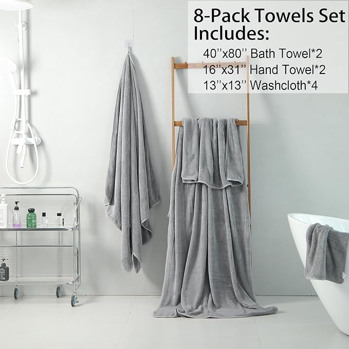 8 Pack Towel Set Gray Oversized Bath Sheet Sets - Image 6