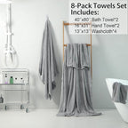 8 Pack Towel Set Gray Oversized Bath Sheet Sets - Image 6