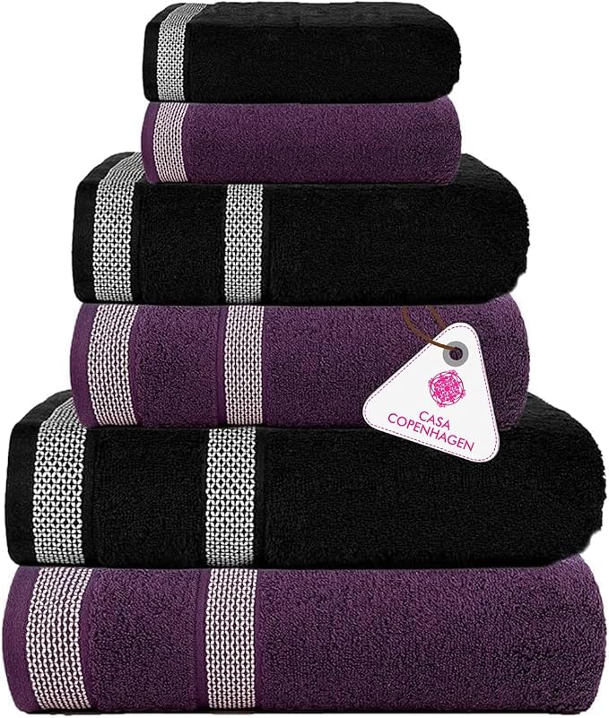 CASA COPENHAGEN Solitaire 6Pcs 100% Egyptian Cotton Large Designer Towels Gift by CASACOPENHAGEN