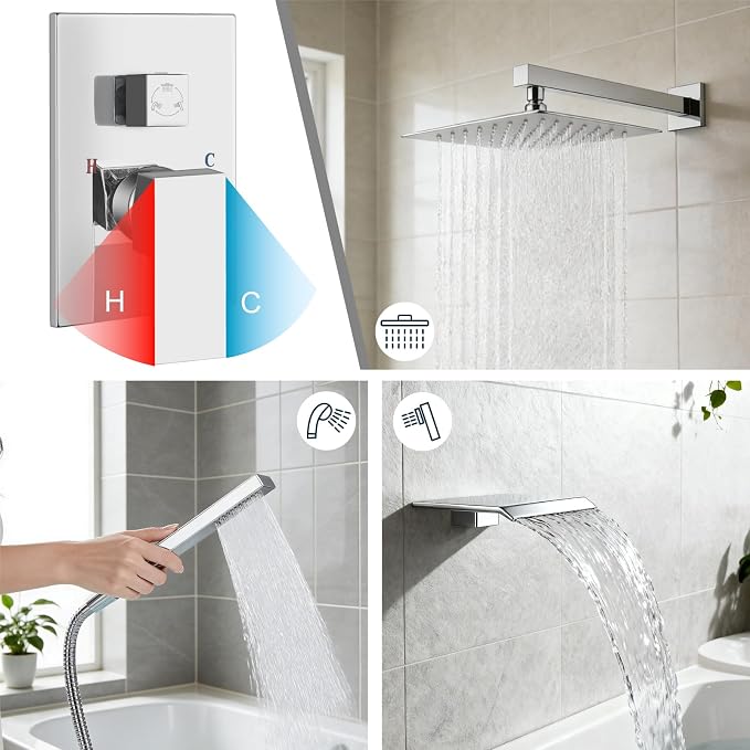 Midanya Shower System with Tub Spout, Bathtub Shower Faucet Set with Square - Image 4
