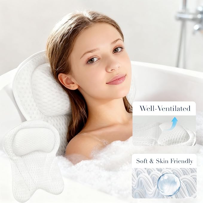 Luxury Bath Tub Pillows for Head and Neck, 4D Breathable Air Mesh Bath Pillow - Image 6