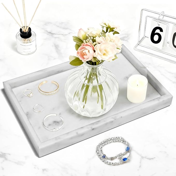 Pure Natural Marble Tray for Bathroom, Sink. Cosmetics, toiletries, etc. can be - Image 4