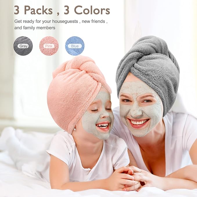 BEoffer Microfiber Hair Towel, 3 Packs Hair Turbans - Image 3