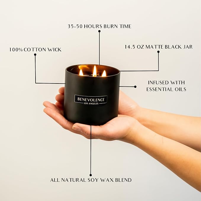 Benevolence LA 3 Wick Candle, Charcoal Large Scented Candle | Soy Candles | - Image 5
