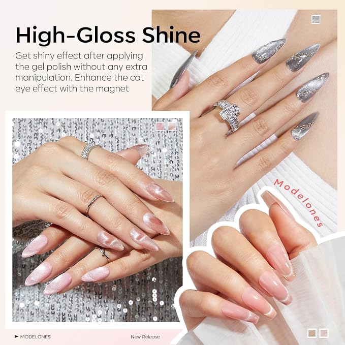 modelones Cat Eye Gel Nail Polish Set, Holographic Glitter 6 Colors - Image 4