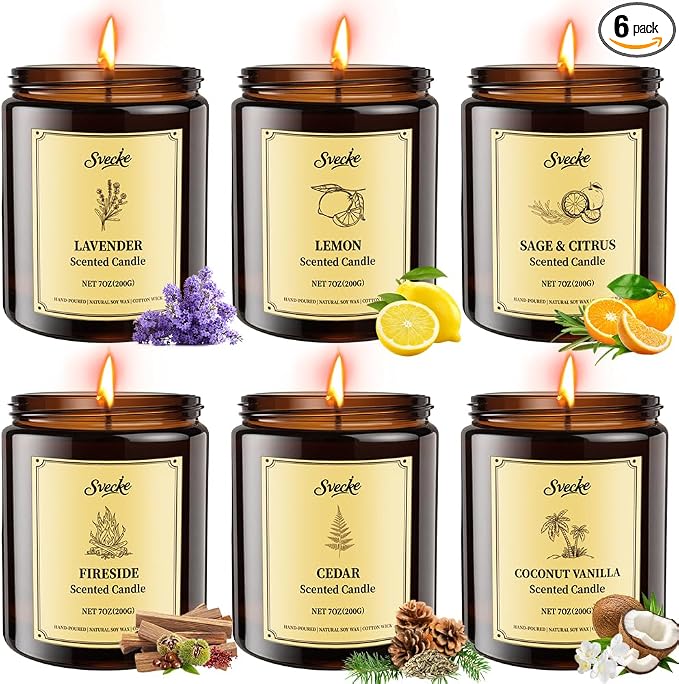 6 Pack 42oz Fall Scented Candles, Soy Wax Candles by SVECKE