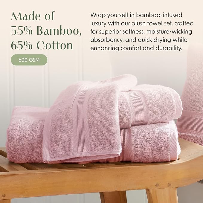 Springtree Home Luxury Bamboo Rayon Bath Towel Set 6 Piece Set | 35% Bamboo - Image 3