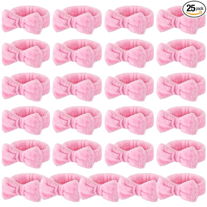 25 Pcs Pink Spa Headband Bulk Pink Makeup Headbands by Wavyknot