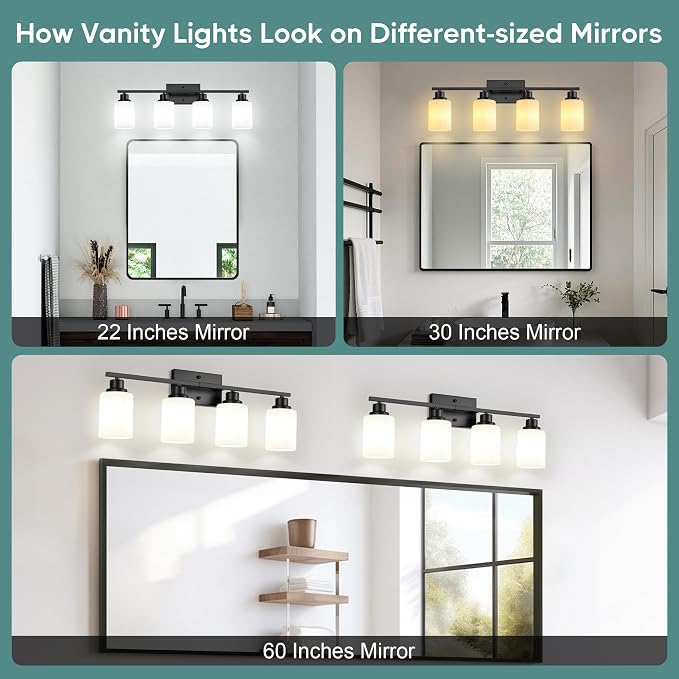 Ascher Bathroom Light Fixtures, 4-Light Vanity Light Over Mirror, Matte Black - Image 6