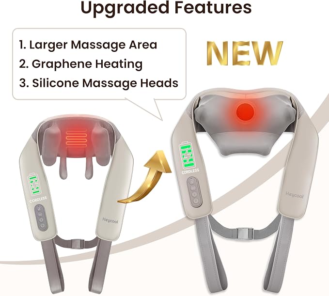 Heycool Cordless Neck and Shoulder Massager, Graphene Heating, Upgraded Shiatsu - Image 4
