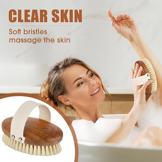 SAMEBUTECOBody Brush Solid Acacia Wood Boar Bristles Bath Brush - Image 5