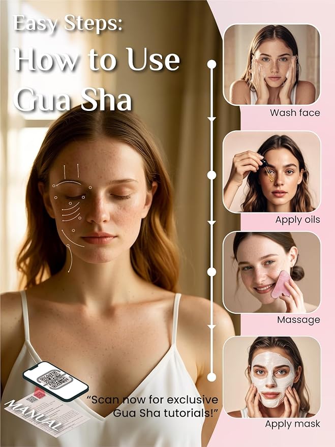 Rena Chris Gua Sha Facial Tools, Rose Quartz Guasha Tool - Image 4