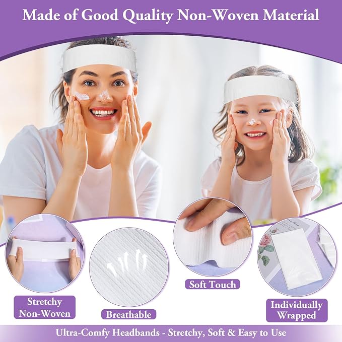 Sublaga 70 Pcs Disposable Spa Facial Headbands, Elastic Headband Wrap - Image 5