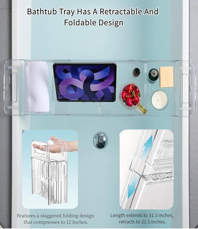 Bathtub Caddy Tray, Adjustable Bathtub Tray Table, Bath Organizer - Image 2