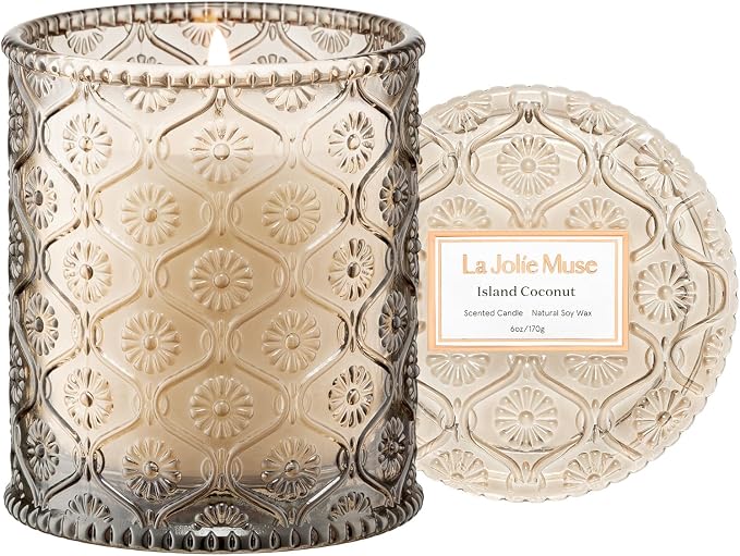 LA JOLIE MUSE Island Coconut Scented Candle – Coconut, Peach & Vanilla | 6oz by LaJol%C3%ADeMuse