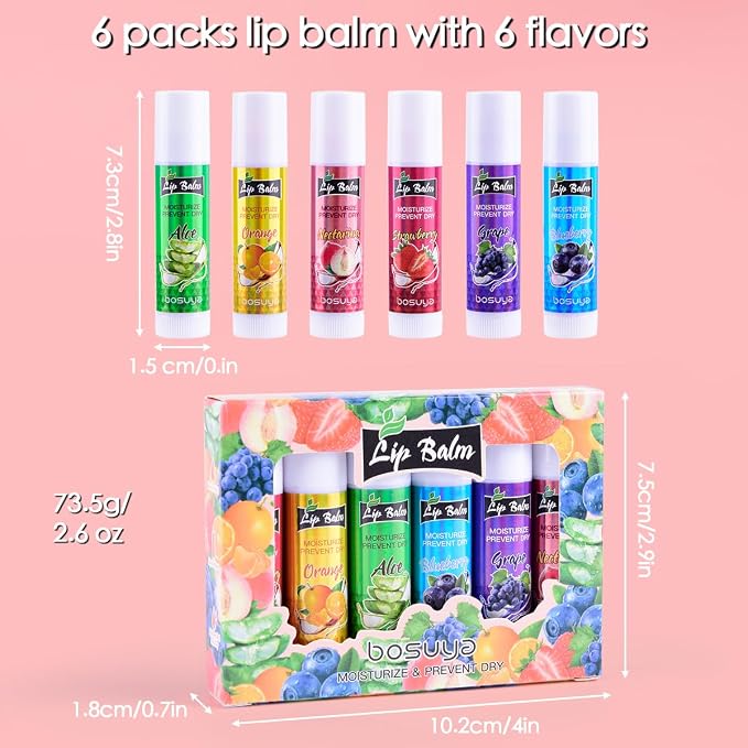 6 Pack Lip Balm, Fruit Flavoured Lip Balms, All Day Moisturising, Soft Natural - Image 8