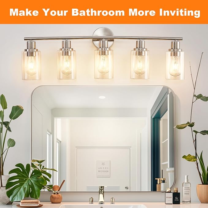 DLLT 5-Light Bathroom Light Fixtures: Nickel Modern Vanity Lights - Image 2