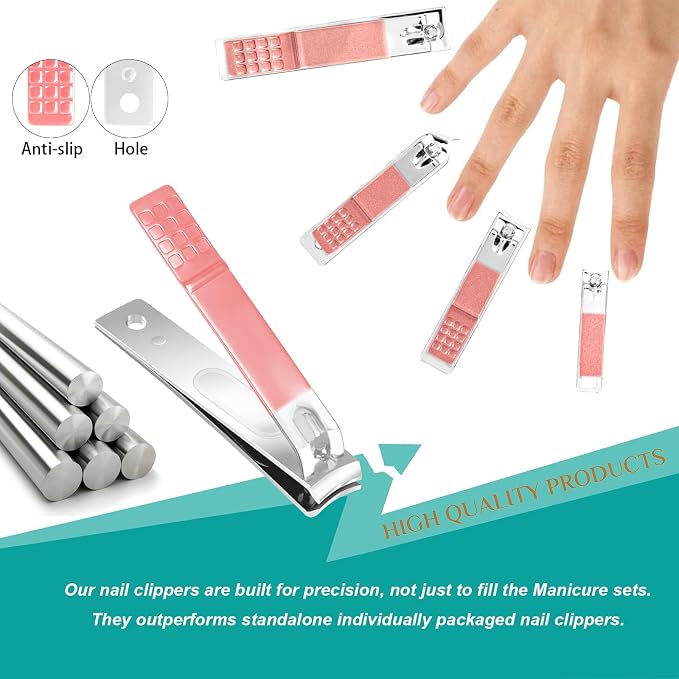 Nail Clippers Set, 26 Piece Manicure Set & Pedicure Kit, Stainless Steel - Image 6