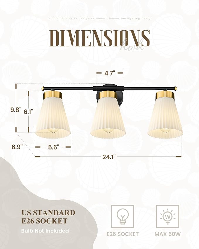 Bathroom Vanity Light, HWH 3-Light Wall Light Fixture - Image 3