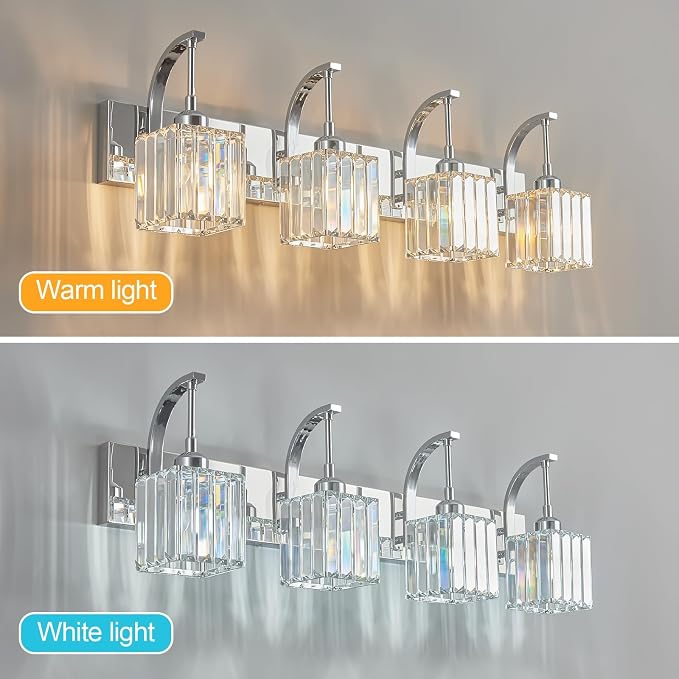 Crystal Vanity Lights 4-Light Chrome Bathroom Vanity Lights Modern Crystal - Image 2