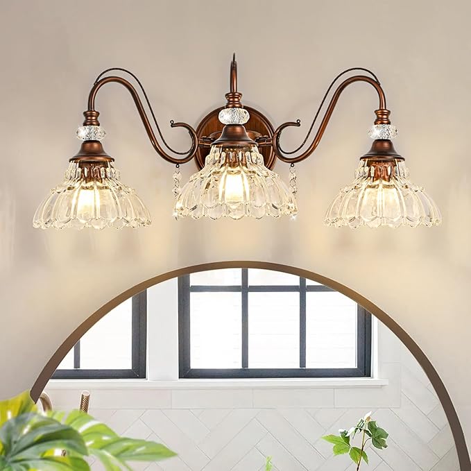 Vintage Bathroom Vanity Light, 3-Light Matte Antique Red Bronze Finish Wall by Unknown