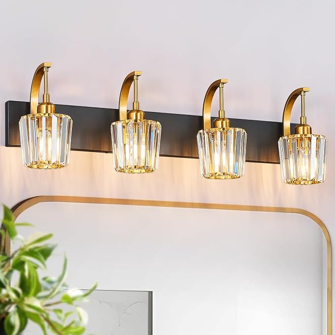 Modern Bathroom Vanity Light, 4-Light Black Gold Wall Sconce by FDPBY