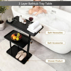 3 Layer Bathtub Tray Table, Bamboo Swivel Bathtub Side Table Height Adjustable - Image 5