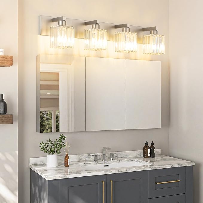 Aipsun Brushed Nickel Bathroom Lighting Fixtures 4 Light Crystal Modern - Image 2