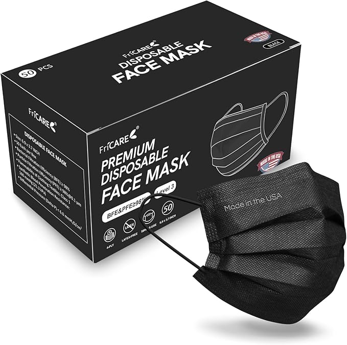 FriCARE Made in USA Disposable Face Masks, 4-Ply ASTM Level 3 Medical Grade by FriCARE