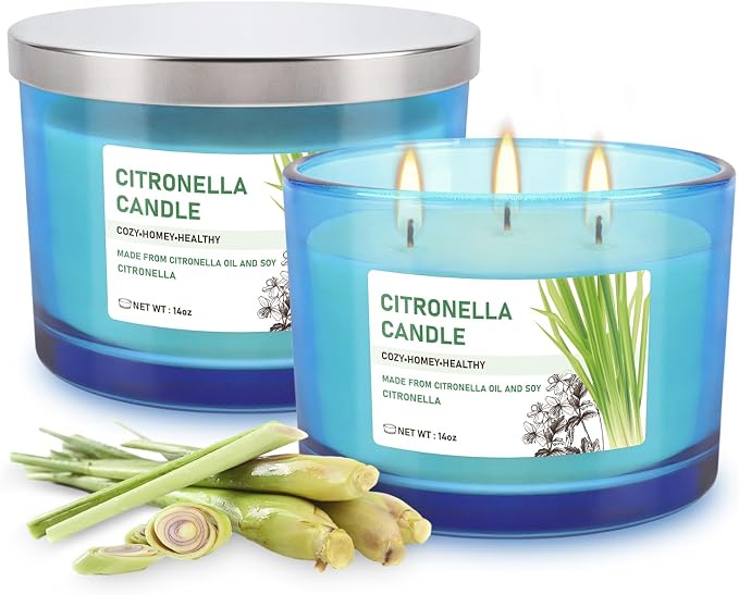 2x14oz Large 3-Wick Outdoor Indoor Citronella Candles, Long Lasting to 30 Hours - Image 2