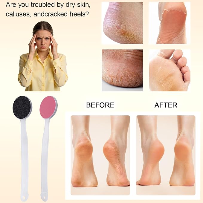 2Pcs Foot File Callus Remover 13.7" Long Handle, 2-in-1 Foot Scrubber - Image 3