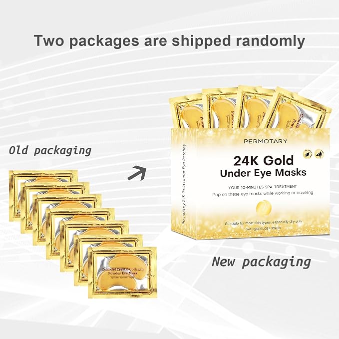 Permotary 30 Pairs Gel Crystal Collagen Under Eye Patches, 24K Gold Eye Mask - Image 8