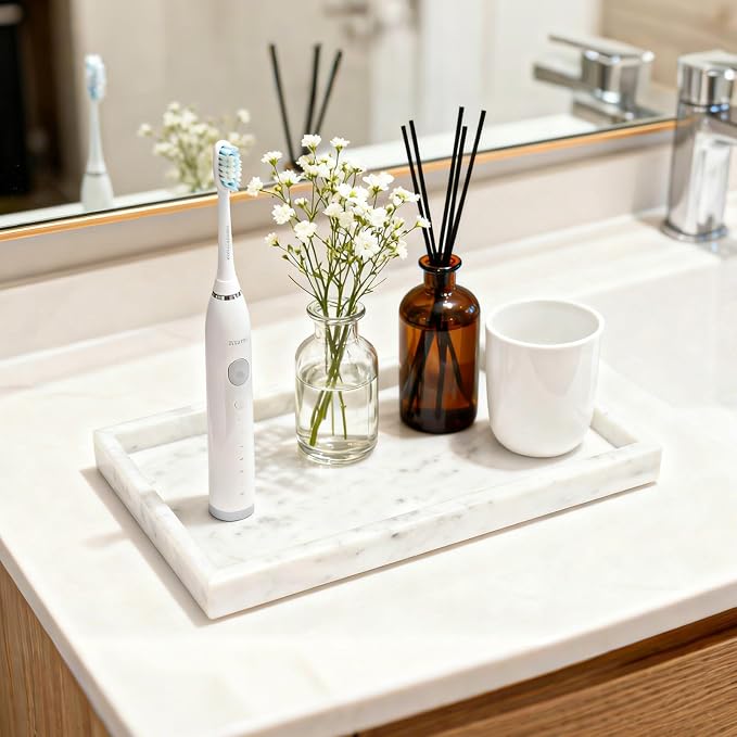 Pure Natural Marble Tray for Bathroom, Sink. Cosmetics, toiletries, etc. can be - Image 5