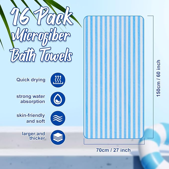 SmoothNovelty 16 Pack Microfiber Bath Towels Bulk 27'' x 60'' Oversized Size - Image 2