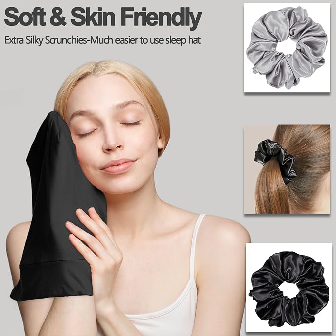 Sleep Cap Bonnet for Sleeping, Adjustable Cooling Ice Silk Lined Hair Bonnets - Image 6