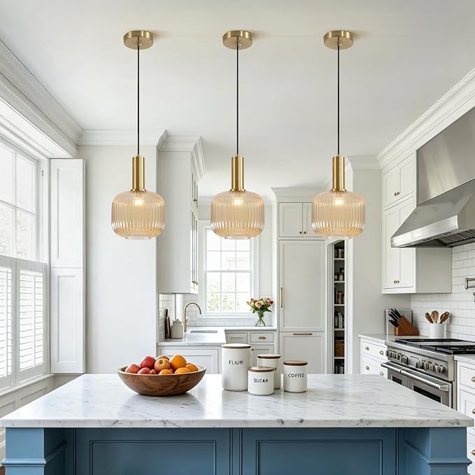 KCO Lighting Amber Glass Globe Pendant Light Mid Century Modern Kitchen Island - Image 4