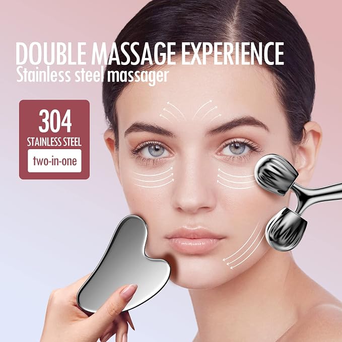 DANGSHAN Gua Sha Facial Tools & Face Roller Set, Face Massager, Lymphatic - Image 2