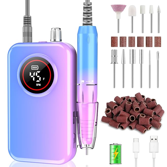 Nail Drill Professional, 45000 RPM Rechargeable Electric Nail File Kit by Unknown