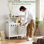 Homykic Tilt Out Laundry Hamper Cabinet, Bamboo Double Laundry Hamper - Image 4