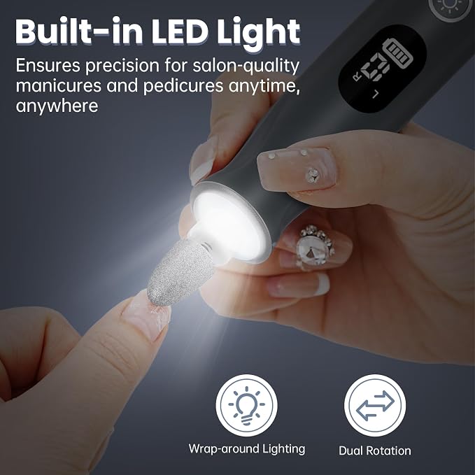 Electric Nail Drill, Cordless 2000 mAh Rechargeable Portable Nail File 12 in 1 - Image 6