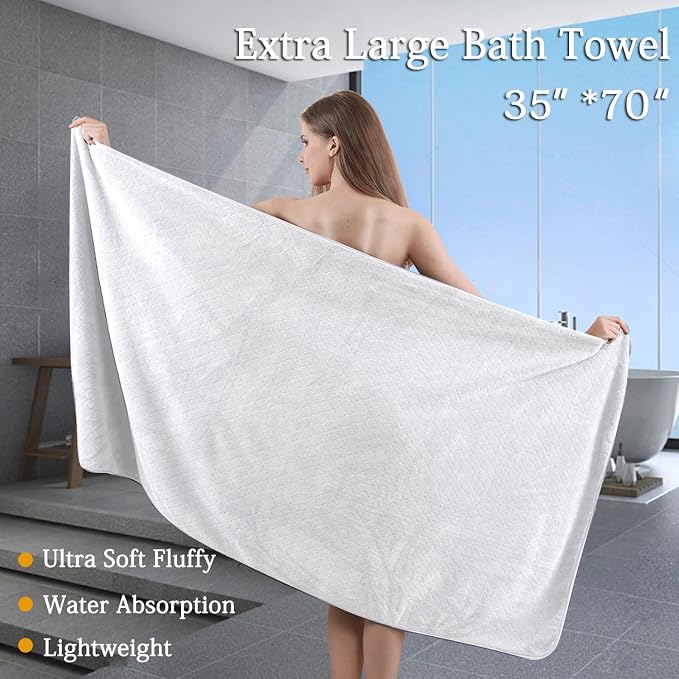 8-Piece White Bath Towels Set, 2 Oversized Large Bath Towels Sheet, 2 Hand - Image 2