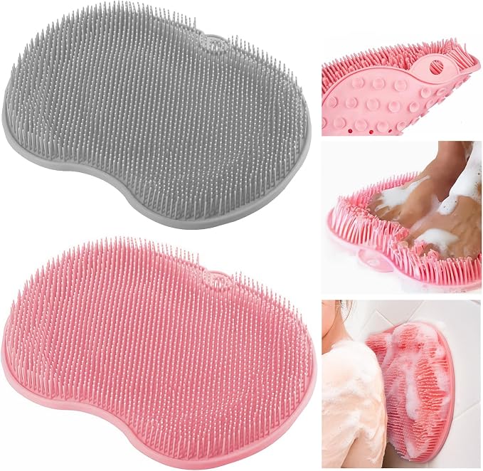 2-Pack Shower Foot Scrubber Mat, Strong Grip Silicone Back and Foot Washer by VALWORD