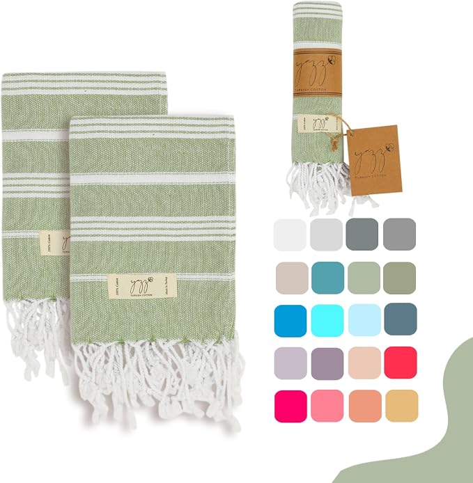Hand Towels - Set of 2, Thin Light Compact Travel Towels, Cotton Turkish Hand by YAZZTURKISHCOTTON